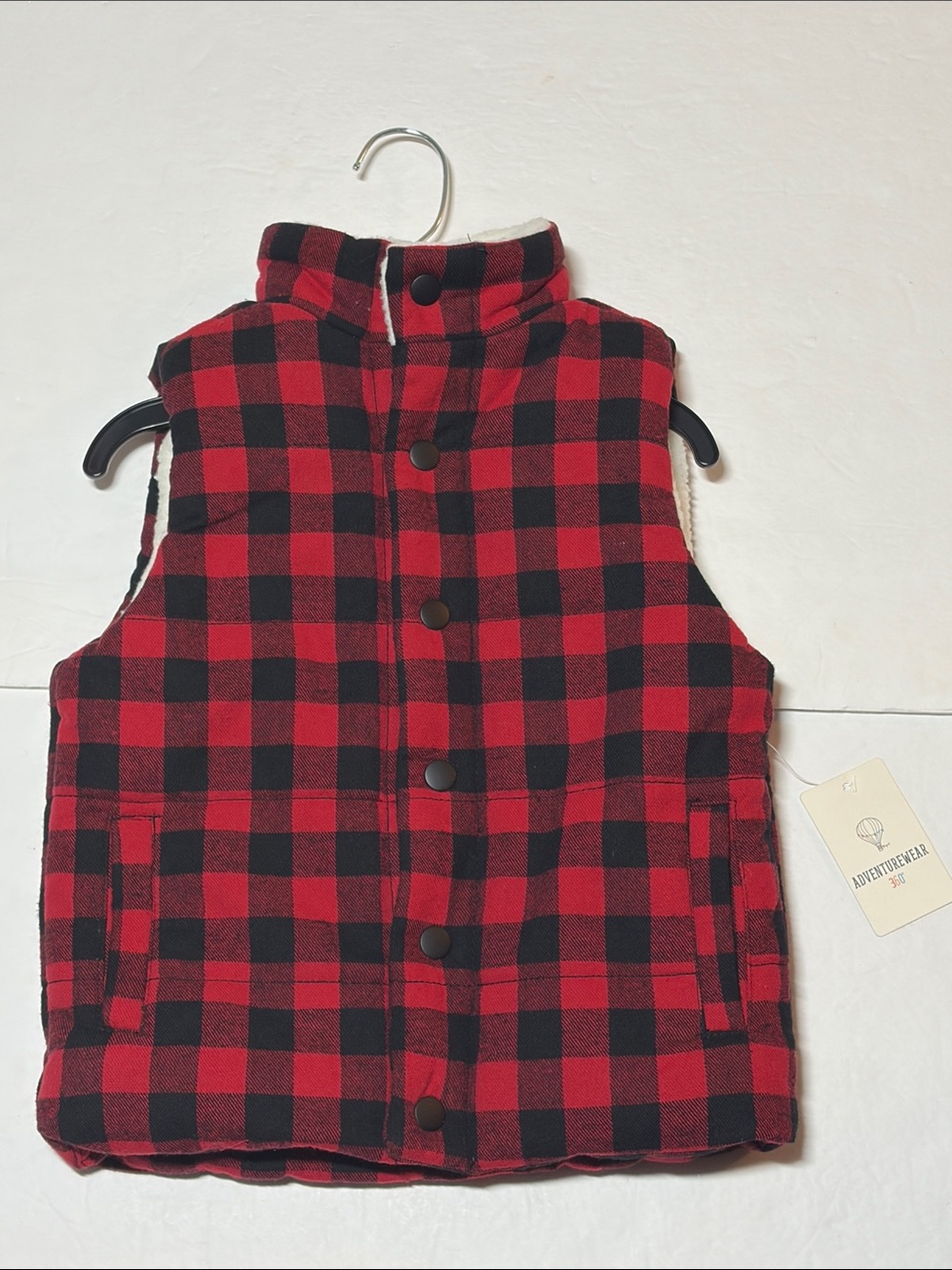 AdventureWear 360 Boys Plaid Vest Sz 4 Lumberjack Red Black NWT